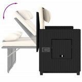 Reclining Garden Bench with Cushions Black Poly Rattan - Extra Image