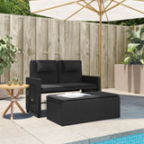 Reclining Garden Bench with Cushions Black Poly Rattan - Side View