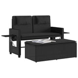 Reclining Garden Bench with Cushions Black Poly Rattan - Top-Down View
