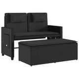 Reclining Garden Bench with Cushions Black Poly Rattan - 45-Degree Angle