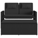 Reclining Garden Bench with Cushions Black Poly Rattan - Rear View