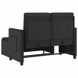 Reclining Garden Bench with Cushions Black Poly Rattan - Low Angle
