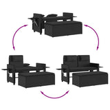 Reclining Garden Bench with Cushions Black Poly Rattan - Extra Image