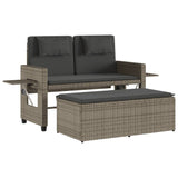 Reclining Garden Bench with Cushions Grey Poly Rattan - Front View