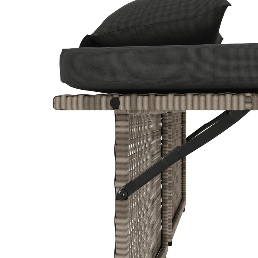 Reclining Garden Bench with Cushions Grey Poly Rattan