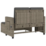 Reclining Garden Bench with Cushions Grey Poly Rattan - Low Angle