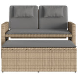 Reclining Garden Bench with Cushions Beige Poly Rattan - Rear View