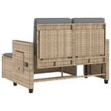 Reclining Garden Bench with Cushions Beige Poly Rattan - Low Angle