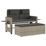 Reclining Garden Bench with Cushions Light Grey Poly Rattan