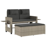 Reclining Garden Bench with Cushions Light Grey Poly Rattan