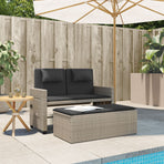 Reclining Garden Bench with Cushions Light Grey Poly Rattan