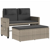 Reclining Garden Bench with Cushions Light Grey Poly Rattan - 45-Degree Angle