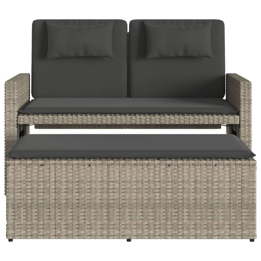 Reclining Garden Bench with Cushions Light Grey Poly Rattan