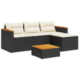 3 Piece Garden Sofa Set with Cushions Black Poly Rattan - Front View