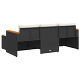 3 Piece Garden Sofa Set with Cushions Black Poly Rattan - 45-Degree Angle