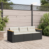 Garden Sofa with Cushions 3-Seater Black Poly Rattan - Side View