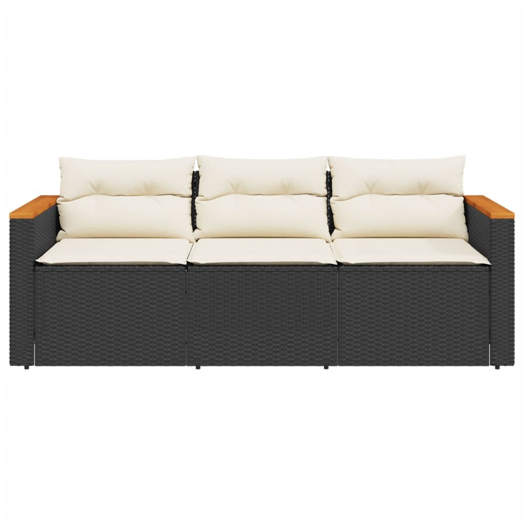 Garden Sofa with Cushions 3-Seater Black Poly Rattan