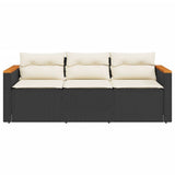 Garden Sofa with Cushions 3-Seater Black Poly Rattan