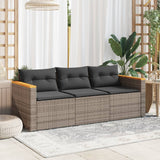 Garden Sofa with Cushions 3-Seater Grey Poly Rattan - Side View