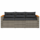 Garden Sofa with Cushions 3-Seater Grey Poly Rattan - Top-Down View
