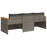 Garden Sofa with Cushions 3-Seater Grey Poly Rattan - Rear View