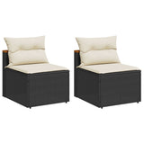 Garden Sofas Armless with Cushions 2 pcs Black Poly Rattan - Front View