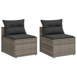 Garden Sofas Armless with Cushions 2 pcs Grey Poly Rattan - Front View