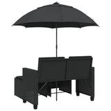 Garden Sofa 2-Seater with Parasol and Stools Black Poly Rattan - Rear View