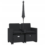 Garden Sofa 2-Seater with Parasol and Stools Black Poly Rattan - Close-Up Angle