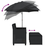 Garden Sofa 2-Seater with Parasol and Stools Black Poly Rattan