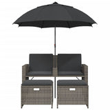 Garden Sofa 2-Seater with Parasol and Stools Grey Poly Rattan - Top-Down View