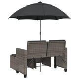 Garden Sofa 2-Seater with Parasol and Stools Grey Poly Rattan - Rear View
