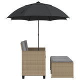 Garden Sofa 2-Seater with Parasol and Stools Beige Poly Rattan - 45-Degree Angle