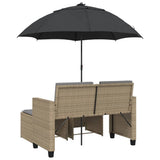 Garden Sofa 2-Seater with Parasol and Stools Beige Poly Rattan - Rear View