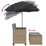 Garden Sofa 2-Seater with Parasol and Stools Beige Poly Rattan
