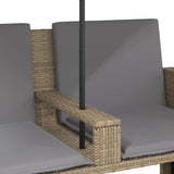 Garden Sofa 2-Seater with Parasol and Stools Beige Poly Rattan - Extra Image