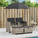 Garden Sofa 2-Seater with Parasol and Stools Light Grey Poly Rattan - Side View