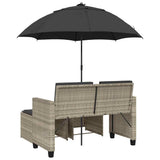 Garden Sofa 2-Seater with Parasol and Stools Light Grey Poly Rattan