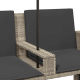 Garden Sofa 2-Seater with Parasol and Stools Light Grey Poly Rattan - Extra Image