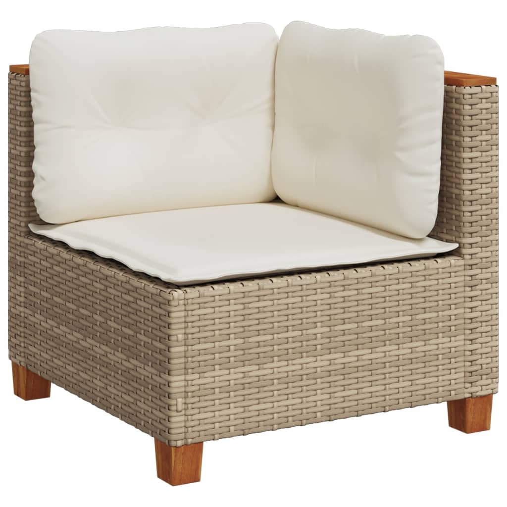 Garden Sofa Corner with Cushions Beige Poly Rattan