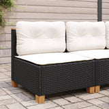 Garden Sofa Armless with Cushions Black Poly Rattan - Side View