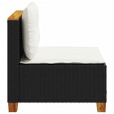 Garden Sofa Armless with Cushions Black Poly Rattan - 45-Degree Angle