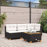 Garden Sofa Armless with Cushions Black Poly Rattan