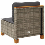 Garden Sofa Armless with Cushions Grey Poly Rattan - Rear View