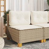 Garden Sofa Armless with Cushions Beige Poly Rattan - Side View
