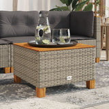 Garden Table Grey 55x55x36 cm Poly Rattan Acacia Wood - Side View