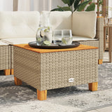 Garden Table Beige 55x55x36 cm Poly Rattan Acacia Wood - Side View
