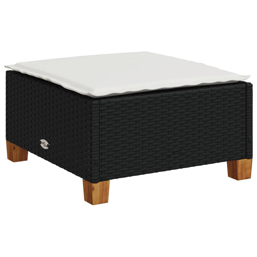 Garden Stool with Cushion Black 63.5x56x32 cm Poly Rattan