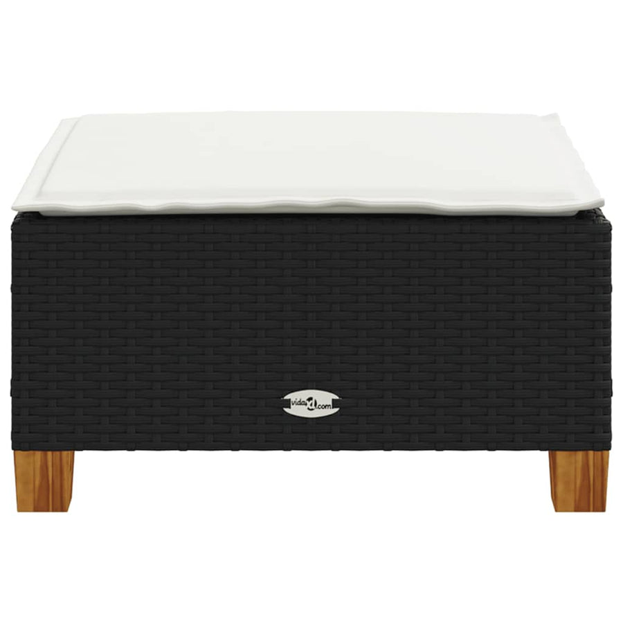 Garden Stool with Cushion Black 63.5x56x32 cm Poly Rattan
