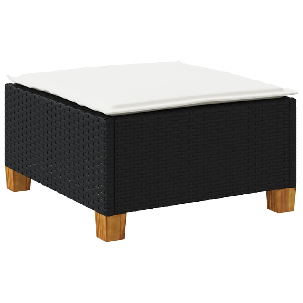Garden Stool with Cushion Black 63.5x56x32 cm Poly Rattan